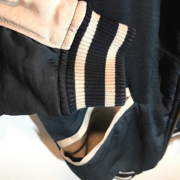 Satin Mai Tai Bomber Jacket by Capulet Hawaii Embroidered Navy & Oyster sz S - Picture 10 of 13